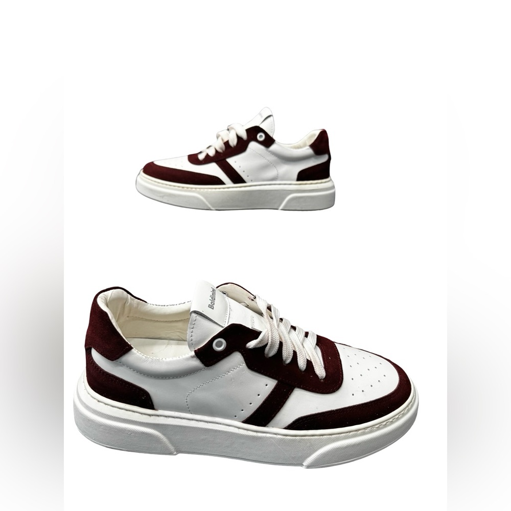 Baldinini Italy White Burgundy Leather Sneakers Mens EU 39 Designer Luxury